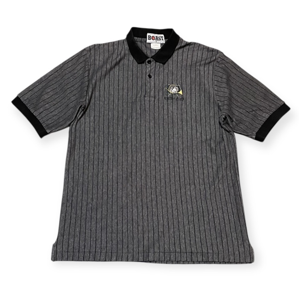 Vintage BOAST Polo Shirt Mens Gray Black Striped 100% Cotton Preppy 80s 90s Sz M - Picture 3 of 10